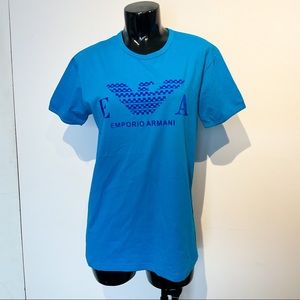 NWT EMPORIO ARMANI Blue Tee With Velvet Logo